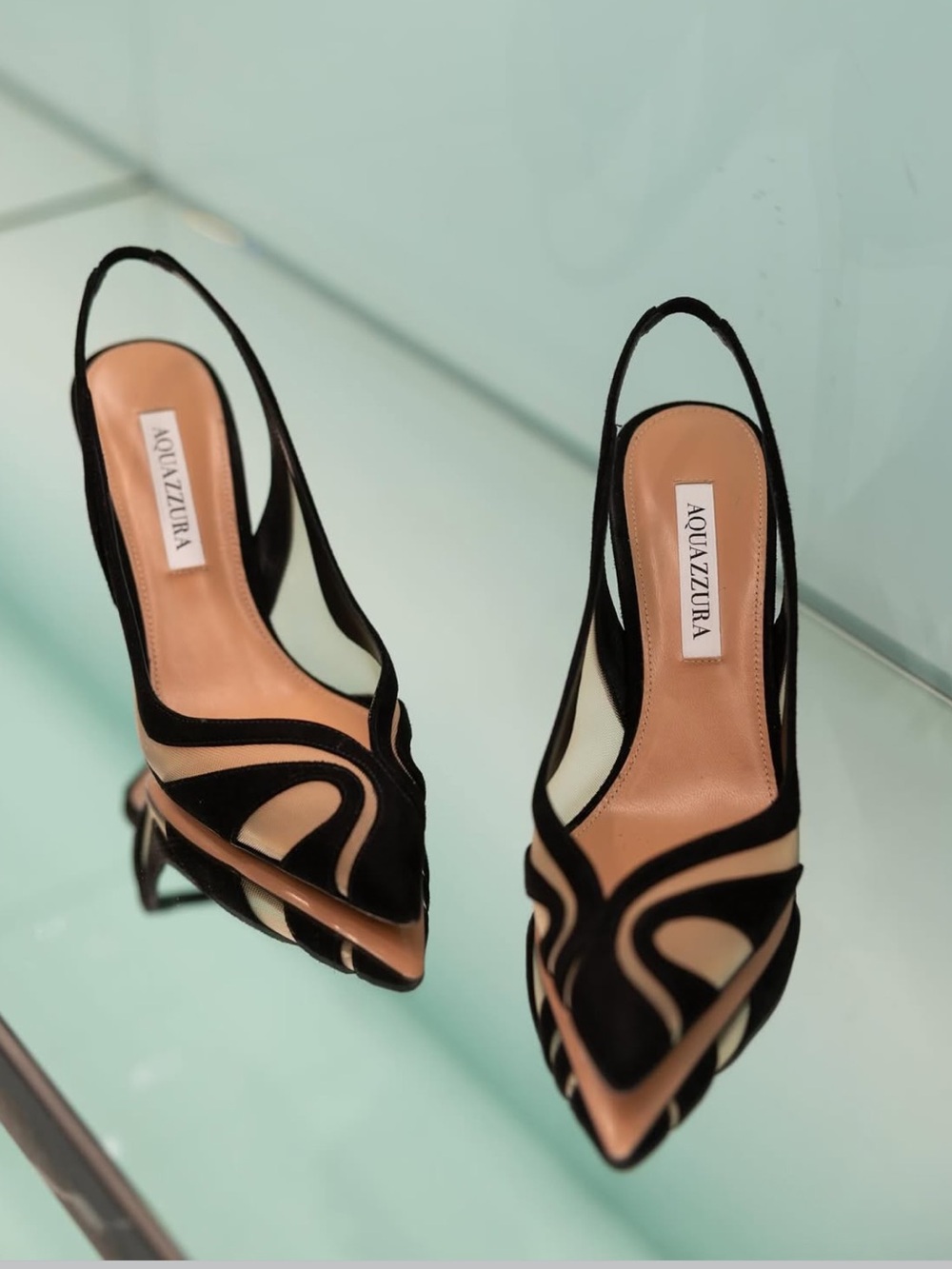 New Aquazzura Lune 85 Mesh slingback pumps $975 36.5
